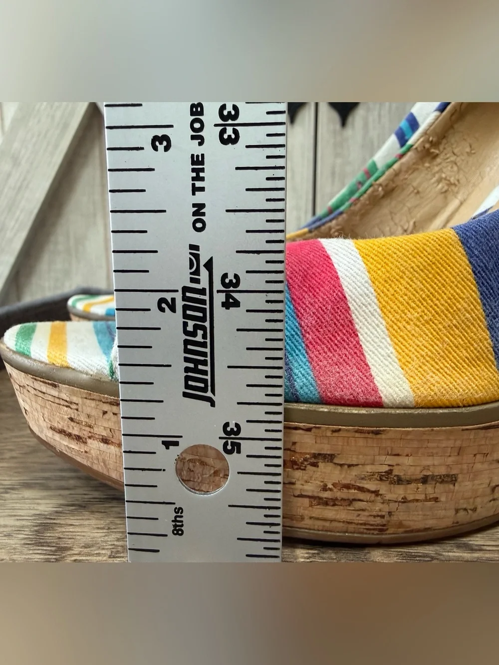 Nine West Multicolor Striped Peep-Toe Cork Platform Wedges (9.5)